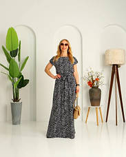 Легка довга сукня в чорному кольорі з білим принтована "Аліна". Розміри від 44 до 58, фото 4