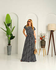 Легка довга сукня в чорному кольорі з білим принтована "Аліна". Розміри від 44 до 58, фото 5