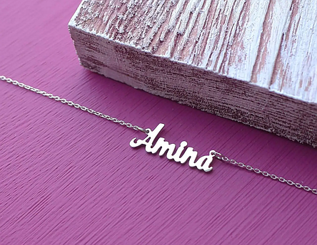 Срібне кольє з ім'ям Amina / ланцюжок з ім'ям Amina / срібна підвіска з ім'ям Amina, фото 1