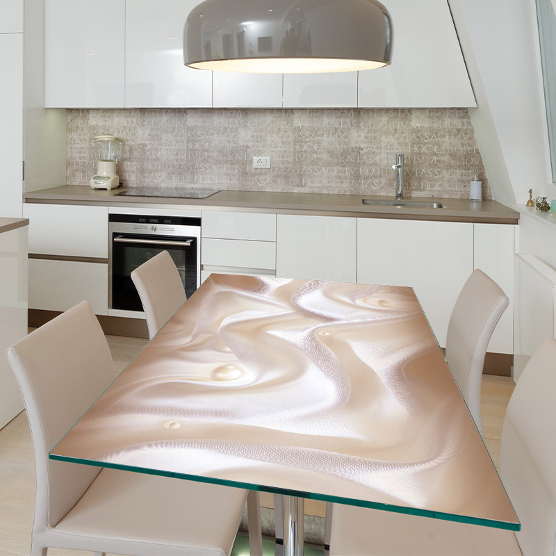 Вінілова наклейка на стіл Білий шовк та Перли ПВХ плівка для меблів під тканину Абстракція Молочний 600*1200 мм
