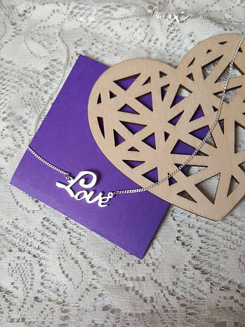 Срібне кольє з написом love,срібне слово love на ланцюжку,підвіска зі словом love, фото 1