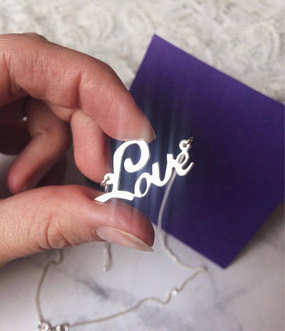 Срібне кольє з написом love,срібне слово love на ланцюжку,підвіска зі словом love, фото 3