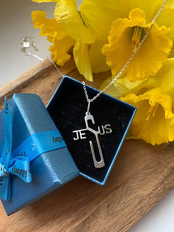 Срібна кольє хрестик Jesus (вичая), фото 1