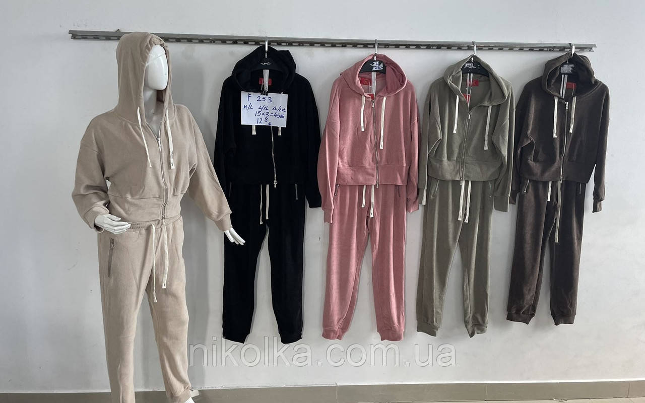 Спортивний велюровий жіночий костюм-двійка оптом, S-2XL рр.,  арт. Nk-F253, фото 1