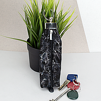 Ключниця жіноча з кільцем HC0044 на блискавці чорно-срібляста