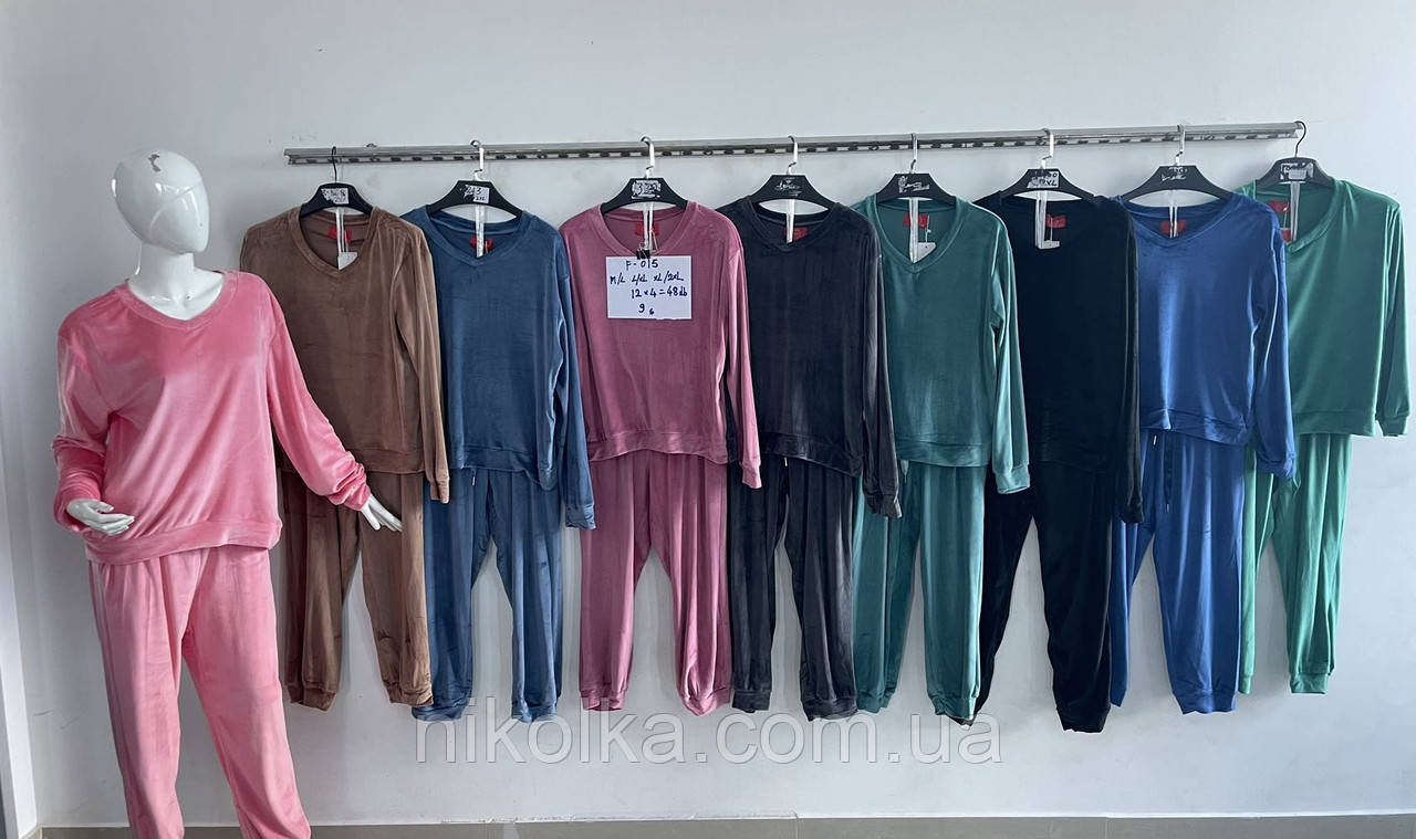 Спортивний велюровий жіночий костюм-двійка оптом, S-2XL рр., арт. Nk-F015, фото 1