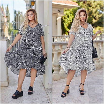 Штапельне літнє плаття міді короткий рукав великих розмірів, фото 1