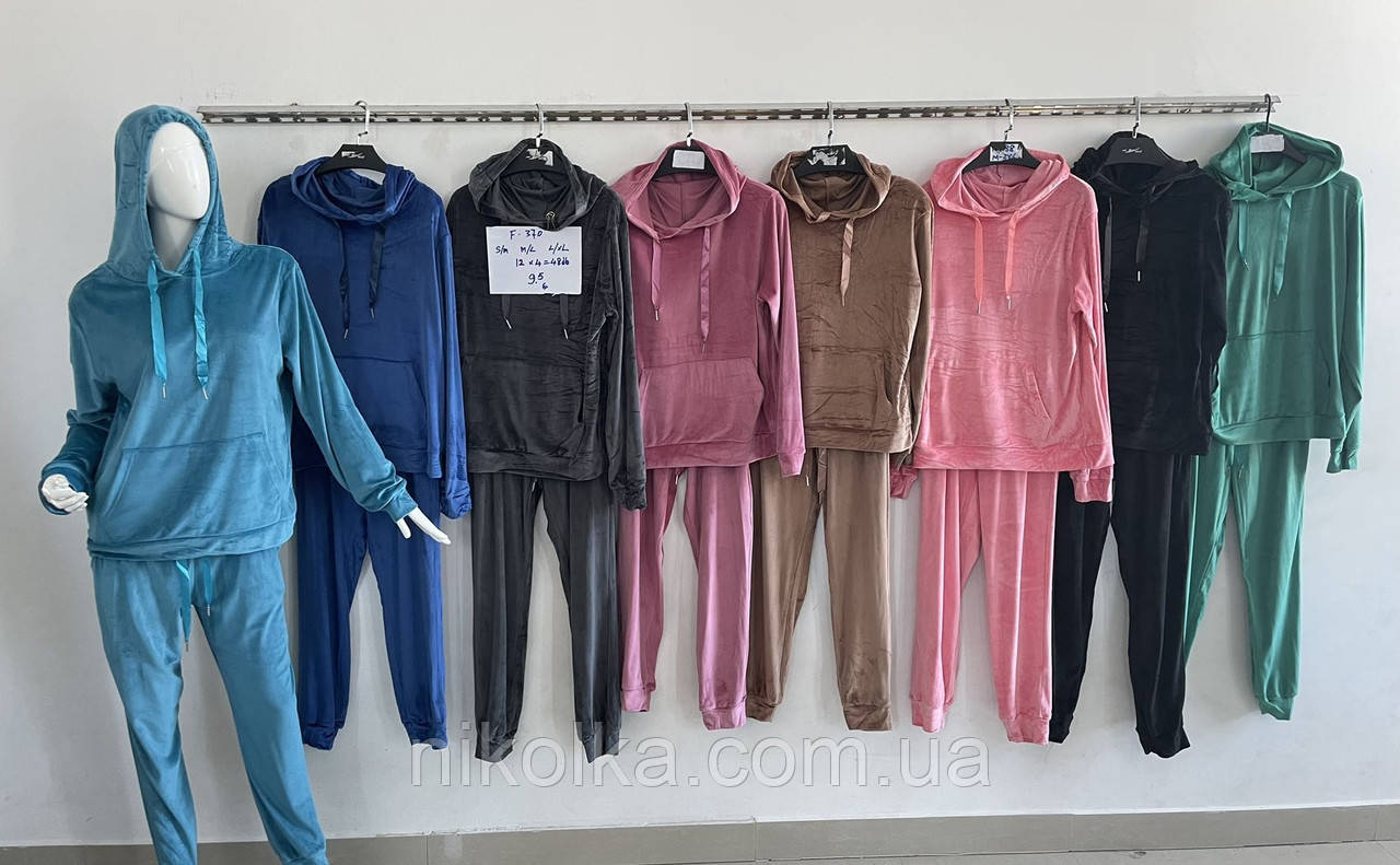 Спортивний велюровий жіночий костюм-двійка оптом, S-2XL рр., арт. Nk-F370, фото 1