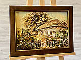 картина пейзаж з бурштина Сільська хата 30*40 см, фото 4