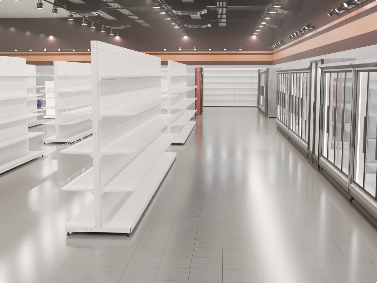 Візуалізація торгового обладнання для продуктового магазину