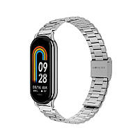 Ремінець для фітнес-браслету Xiaomi Mi Band 8 і 9 металевий тип В із застібкою сріблястий, фото 3