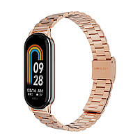 Ремінець для фітнес-браслету Xiaomi Mi Band 8 металевий тип В із застібкою рожеве золото, фото 3