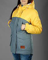 Парка куртка жіноча зимова з капюшоном Olymp — Grey and Yellow (сіро-жовта)