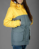 Парка куртка жіноча зимова з капюшоном Olymp — Grey and Yellow (сіро-жовта), фото 5