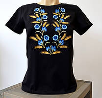 Футболка з вишивкою жіноча Золоте колосся на чорному, футболка вишивка,футболка вишиванка,футболка з вишиванкою,футболка вишита