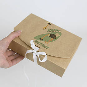 Коробка подарункова День народження 200*145*50 мм Крафт Коробка із стрічкою для подарунків