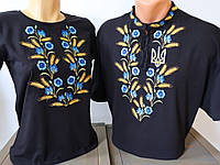 Сімейні футболки / Family look з вишивкою Золоте колосся на чорному, футболки вишивки,футболки вишиванки,футболки з вишиванкою