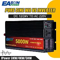 Інвертор, перетворювач напруги 12 у 220 В, 5000 Вт, чиста синусоїда, два індикатори