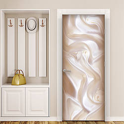 Вінілова 3D наклейка на двері Білий шовк і Перли інтер'єрна плівка під тканину 60*180 см