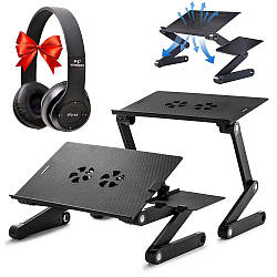 Столик трансформер для ноутбука + Подарунок Бездротові навушники P47 / Портативна підставка з вентилятором