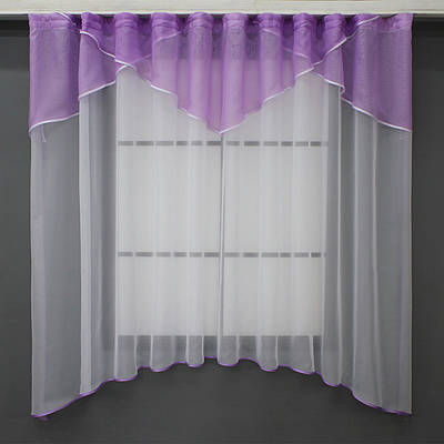 Кухонний комплект (280х170см.), тюль арка з ламбрекеном. Колір білий з бузковим. Код 025к 52-0861