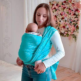 Слінг - шарф для дітей від народження жакардовий Розмір 3 (3,2 метри) бірюзовий Feathers