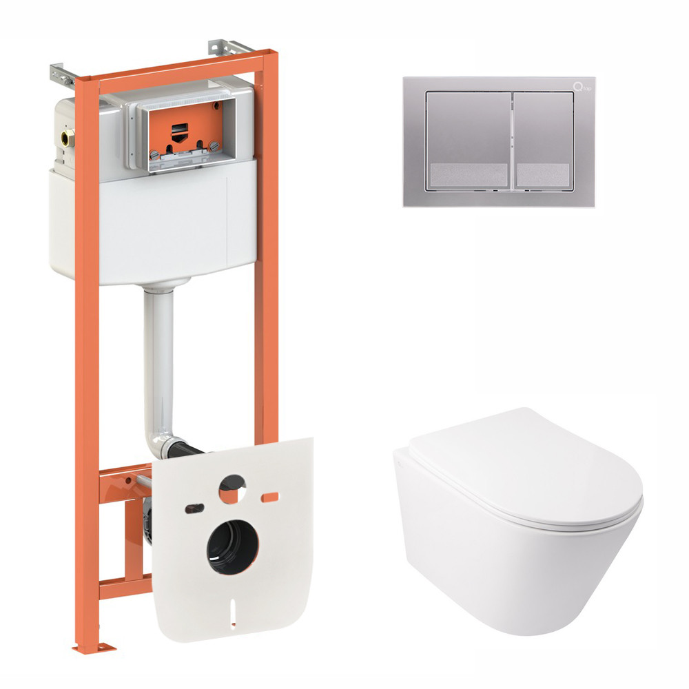 Готове рішення Qtap для ванної кімнати: підвісний унітаз Swan Rimless 520х360х320 + комплект інсталяції Nest 4 в 1 (квадратна, фото 1