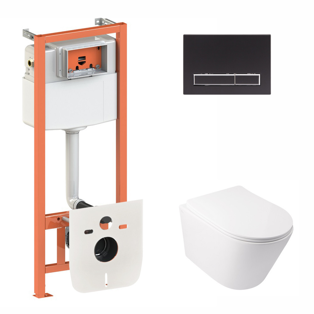 Готове рішення Qtap для ванної кімнати: підвісний унітаз Swan Rimless 520х360х320 + комплект інсталяції Nest 4 в 1 (лінійна, фото 1