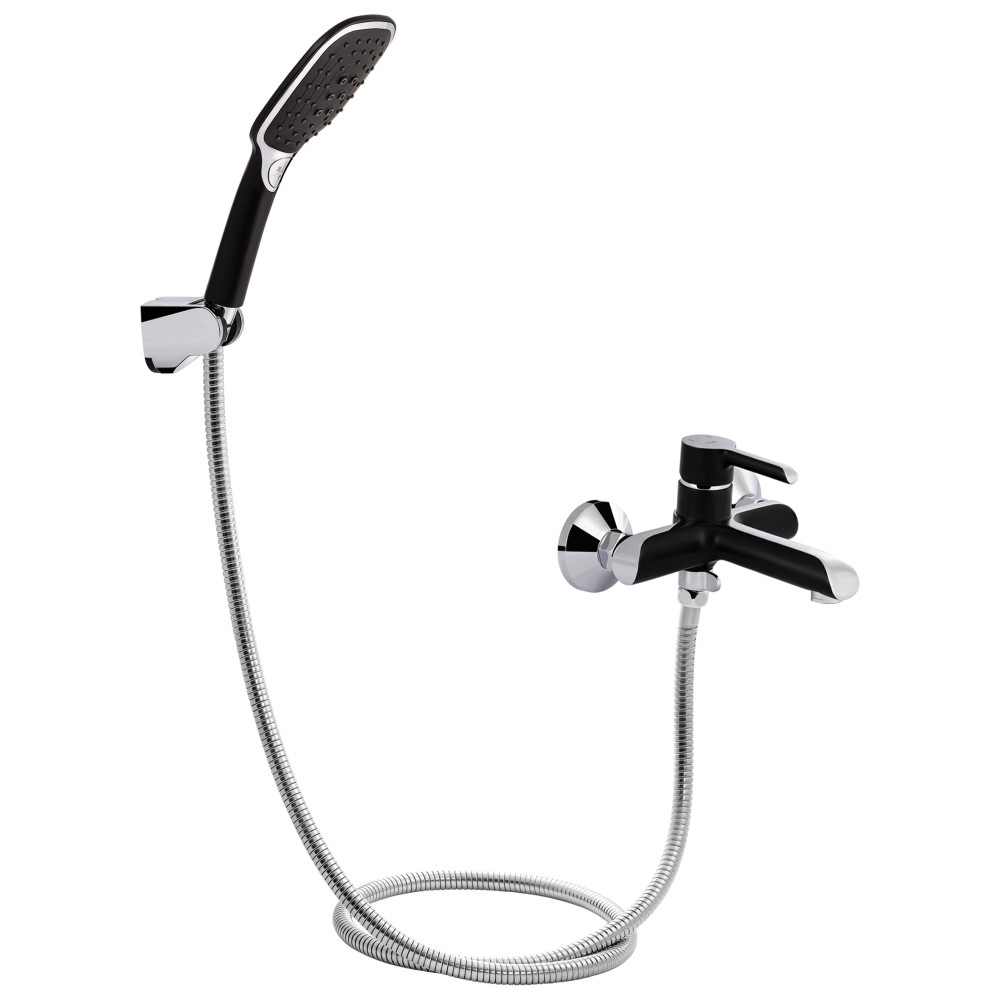 Змішувач для ванни Qtap Grand (з душовим гарнітуром) QTGRABCR006 Chrome/Black Зроби це - Vdalo
