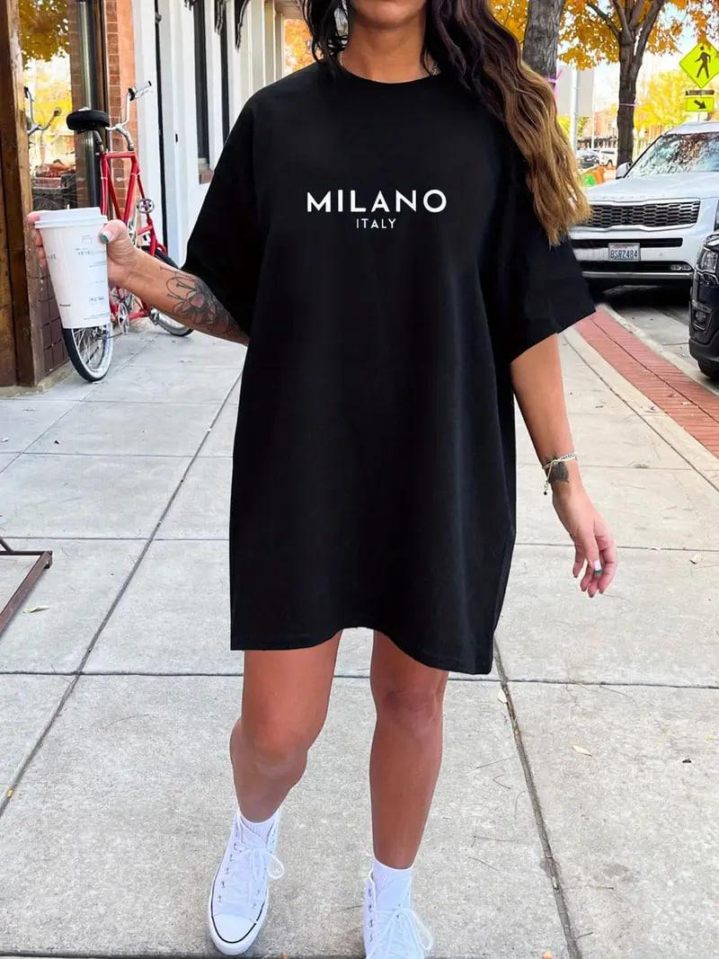 Стильна жіноча сукня вільного крою з принтом "Milano.Italy", фото 1