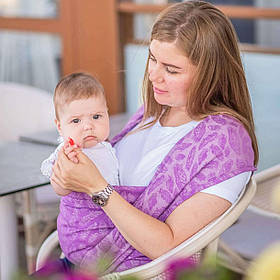 Слінг - шарф для дітей від народження жакардовий Розмір 3 (3,2 метри) бузковий Feathers