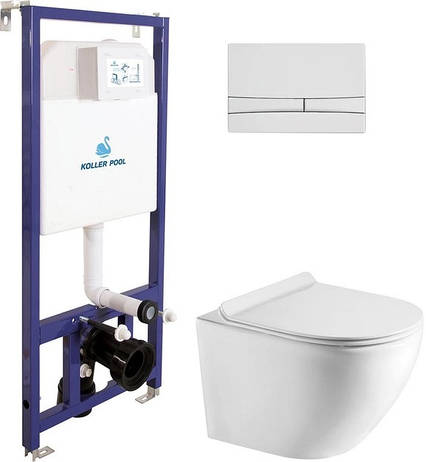 Інсталяція Koller Pool Dune 1200SL + Integro Cosmo White панель змиву + підвісний унітаз Round SMART, фото 1