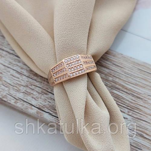 Каблучка золота з розсипом білих круглих фіанітів геометрична 3.10, фото 1