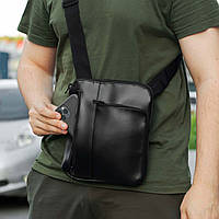 Чоловіча сумка планшетка через плече з еко шкіри чорна SMOKE месенджер барсетка