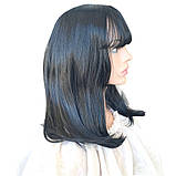 Перука жіноча середньої довжини чорна рівна з прямим чубчиком 45см, фото 3