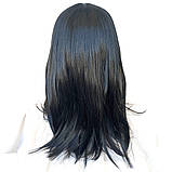 Перука жіноча середньої довжини чорна рівна з прямим чубчиком 45см, фото 2