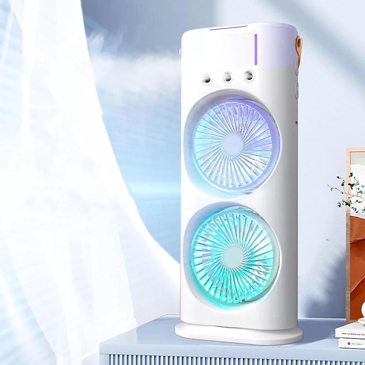 Кондиціонер зволожувач Double-ended Spray Fan / Портативний вентилятор-охолоджувач повітря з LED-підсвіткою