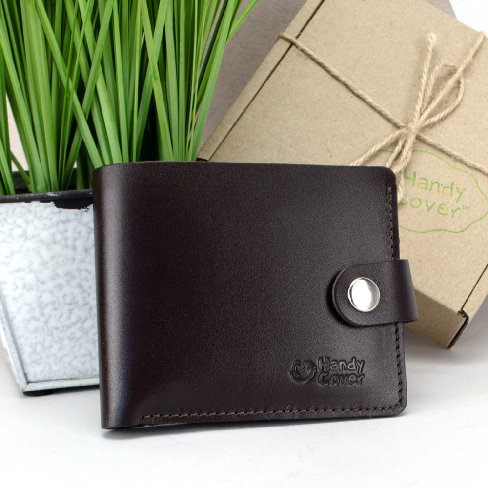 Гаманець чоловіче шкіряний коричневий Handycover HC0042 на кнопці