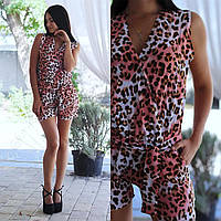 Леопардовий літній комбінезон жіночий низ шортиками