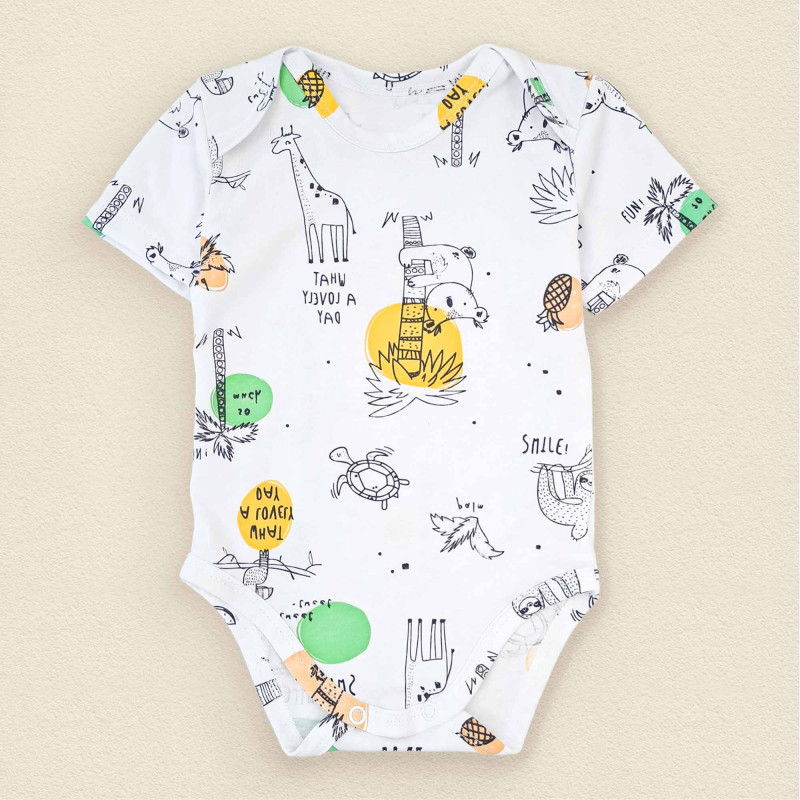 Боді-човник Zoo короткий рукав зріст 80 (9 - 12 місяців) Malena Білий з принтом, фото 1