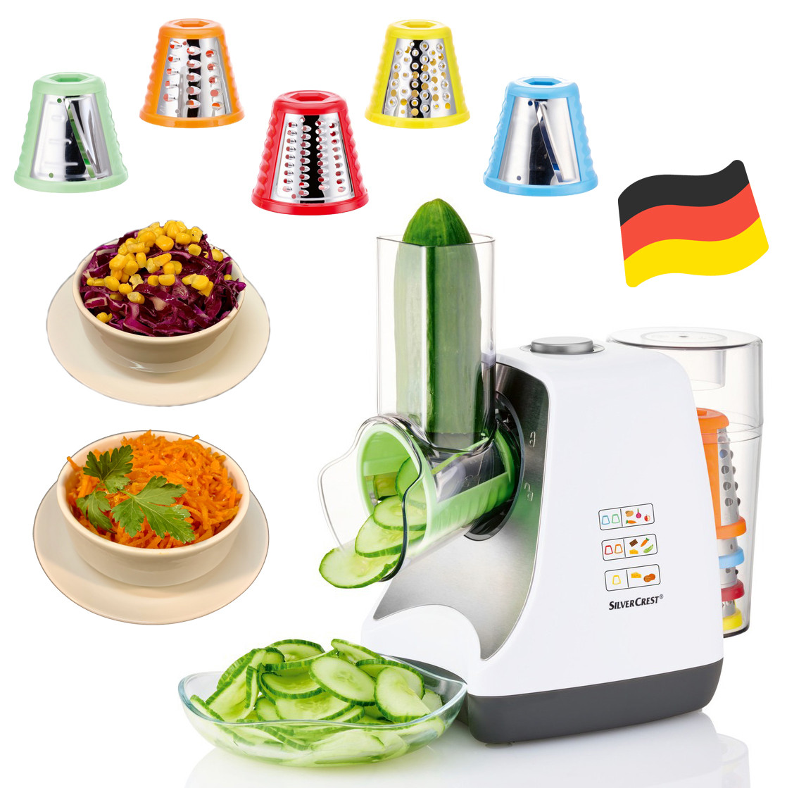 Електротертка овочерізка SilverCrest SGR 150 E1 5в1 (150 Вт, Німеччина), фото 1