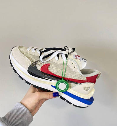 Кросівки чоловічі Sacai Nike Vaporwaffle Sport Fuchsia Game Royal Найк Сакаї бежеві сітка літні, фото 1
