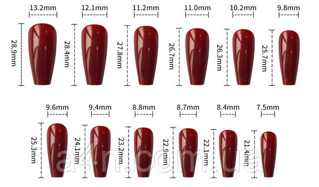 Накладные ногти - Интернет-магазин A4N Размеры накладных ногтей