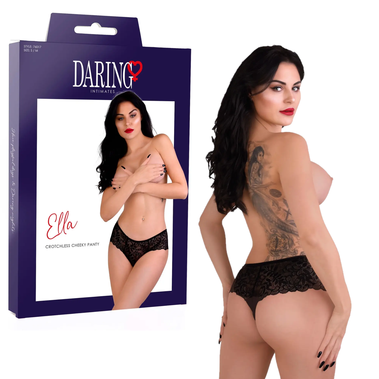 Трусики мереживні чорні з відкритим доступом "Ella" Daring Intimates (розмір S/M)