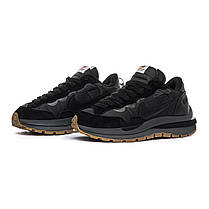 Кросівки чоловічі Sacai Nike Vaporwaffle Black Найк Сакаї Вейпервафл чорні замша текстиль літні, фото 2