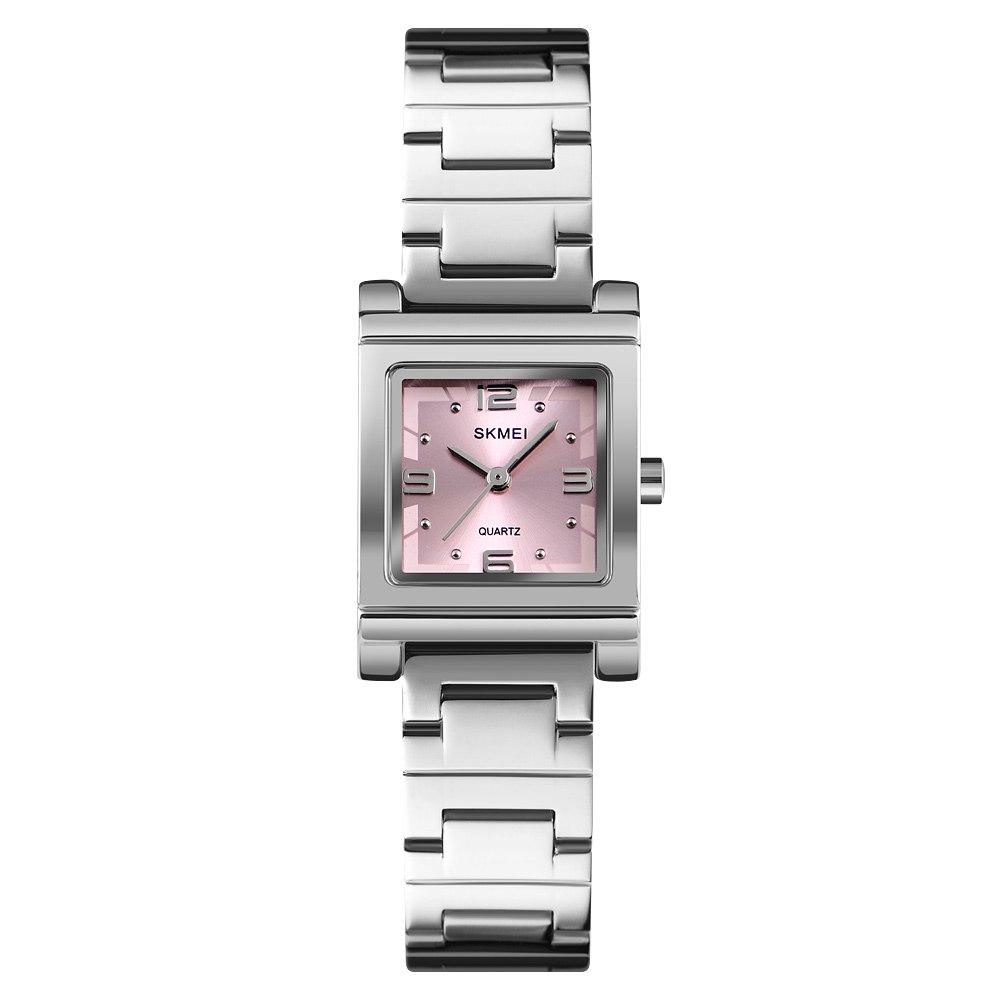 Жіночий класичний наручний годинник квадратний Skmei 1388PK Pink з металевим браслетом