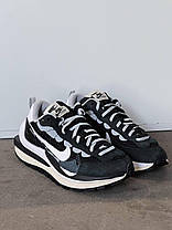 Кросівки чоловічі Sacai Nike Vaporwaffle White Black Найк Сакаї Вейпервафл чорно білі замша текстиль літні, фото 3
