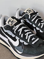 Кросівки чоловічі Sacai Nike Vaporwaffle White Black Найк Сакаї Вейпервафл чорно білі замша текстиль літні, фото 4