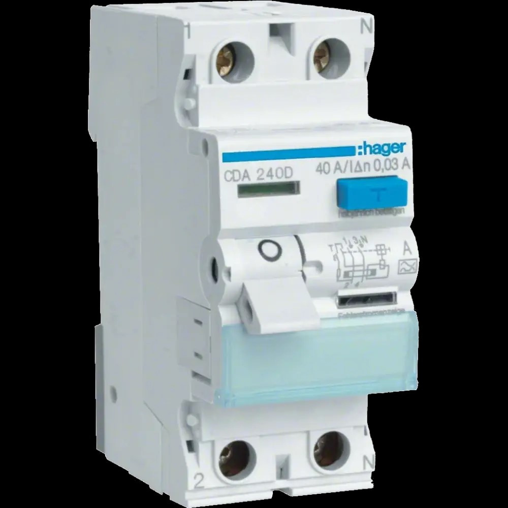 УЗО Диференціальне реле Hager 2x40 A, 30 mA, A, 2м