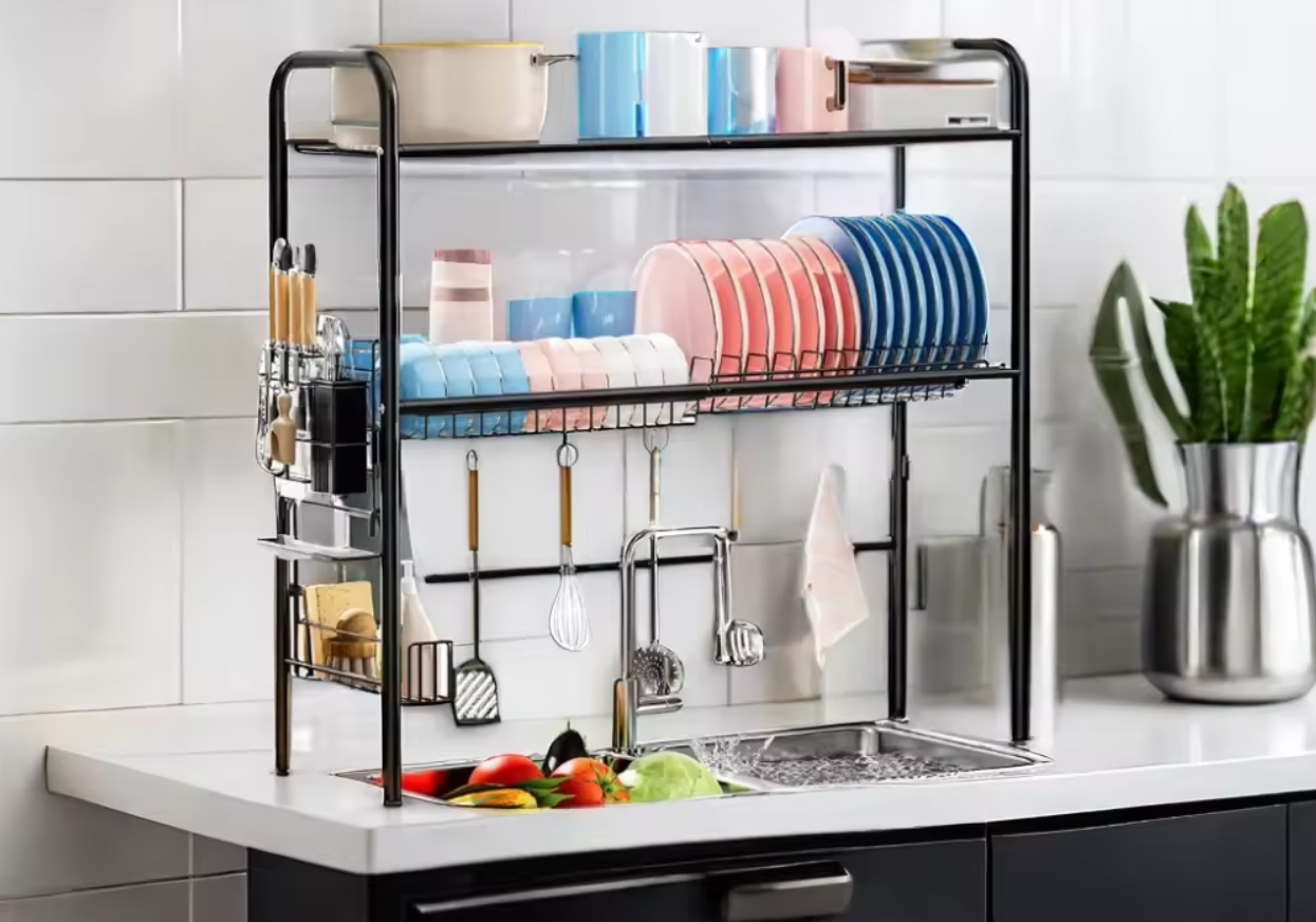 Стійка для посуду чорна, металева, фото 1